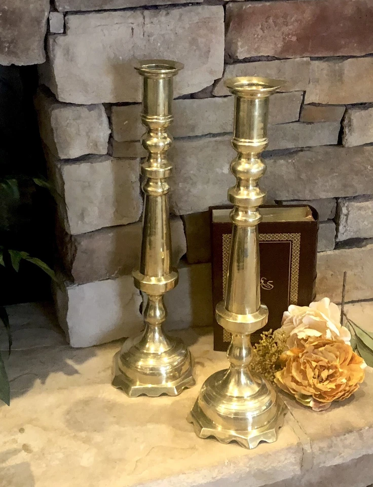 Candle Holders Solid Brass Floor / Hearth Candlesticks Hollywood Glam Wedding * - Image 4 of 4