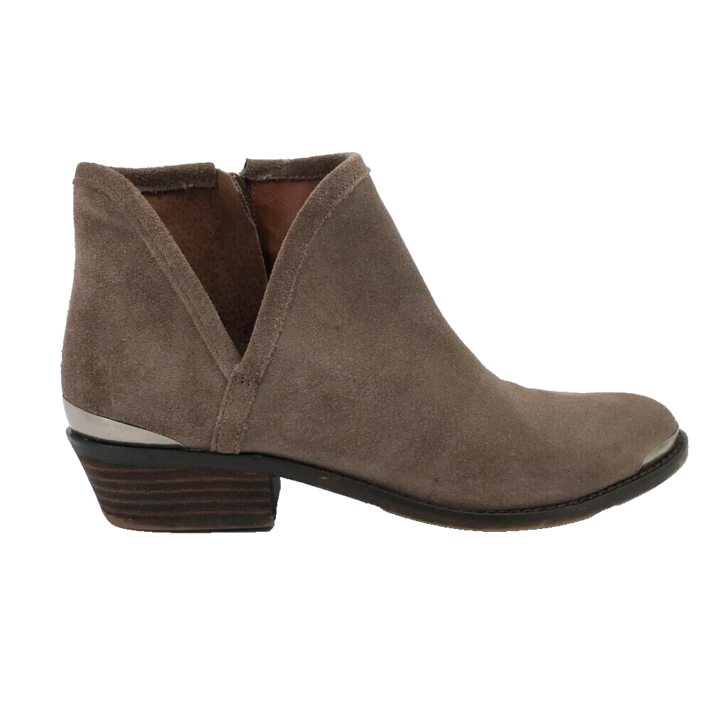 Womens M Lucky Brand Ankle Boots Bootie Brown Suede Leather Low
