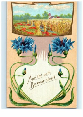 Vintage Postcard Harvest Scene ''May Thy Path Be Ever Blest''