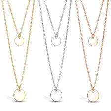 Stainless Steel Double Chain  Round Plate Pendant  Necklace