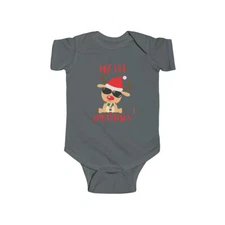 Christmas Deer Sunglasses Santa Hat My 1st Christmas Infant Fine Jersey Bodysuit