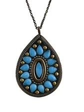 Zad Turquoise NECKLACE Teardrop Pendant Chain Costume Jewelry