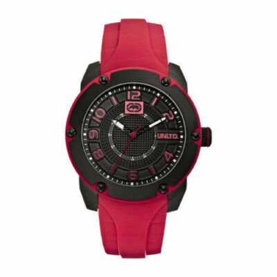 Marc Ecko Mens The Solution Black Dial IP SS Case Red Rubber Strap Watch