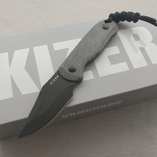 سكين Kizer Cutlery Drop Bear Black Micarta AEB-L ذات الشفرة الثابتة مع غمد 1092A1