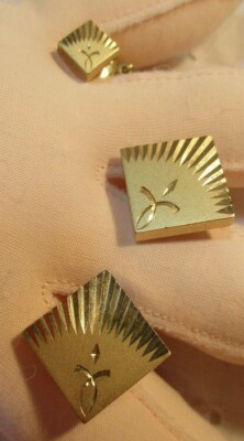 3 pc. Set Vintage Cold Tone Diamond Cut Sqaure Shaped Cufflinks & Tie Tack ANSON