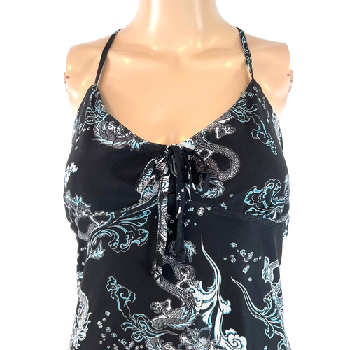 Justify Short Spaghetti Strap Dress Womens Size Large Black White Dragon Print - Picture 3 of 7