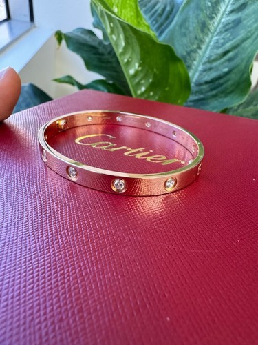 CARTIER LOVE BRACELET 10 DIAMOND 18K ROSE GOLD Size 17 W/BOX & CERT - B3994 - Picture 8 of 9