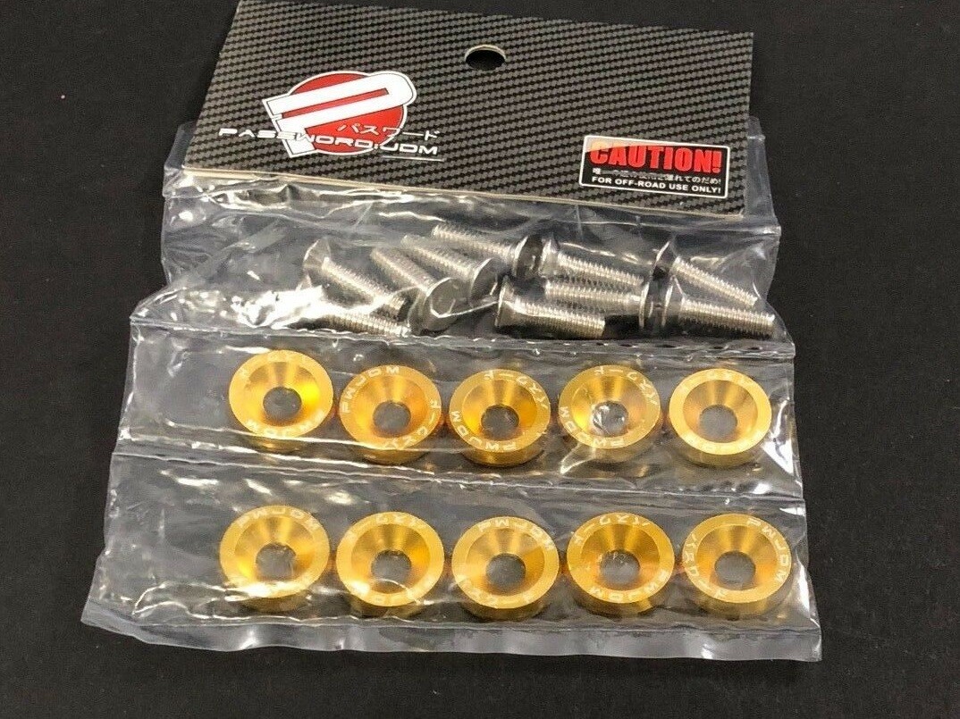 Password JDM 20-Piece Gold Engine Bay Dress Up Kit - Fender Washers & M6 Bolts