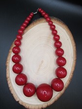 Vintage Red short necklace big round beads 16" chunky simple statement