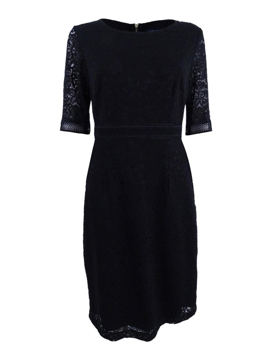 tommy hilfiger black lace dress Tommy Hilfiger Women's Embroidered Eyelet Mixed-Media Dress - Black