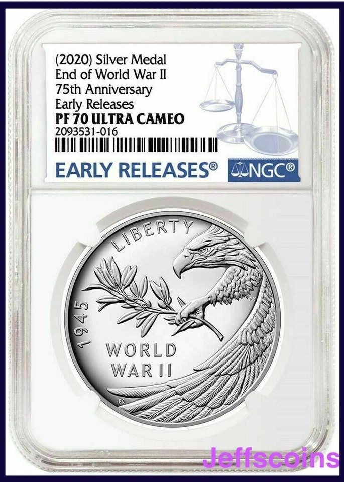 2020 P End of World War 2, 75th Anniversary 1 oz Silver Medal Eagle NGC PF70 - Image 2 of 4