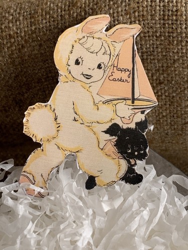Tú eliges decoración de cartón de Pascua vintage inspirada para niña en jammies y perro - Imagen 7 de 10