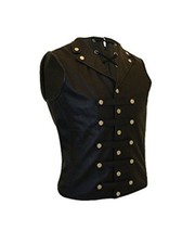 Men Black Leather Waistcoat Vest Victorian Corset Steel Boned GOTH Military