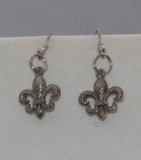 Silvertone Charm Earrings FLEUR DE LIS 22 mm Handmade in USA