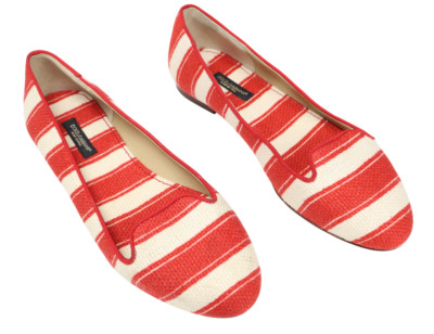 Dolce & Gabbana Schuhe Damen (Eu) 36 Rot/Weiß Gestreift Leinen Flache Schuhe
