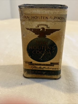 Vintage tin of Van Houten's Cocoa. Some damage to the outside of tin J-100