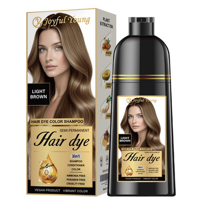 Hair Dye Shampoo 3-In-1, Light Brown Semi-Permanent Gray Hair Coverage, Color De