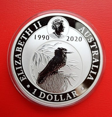 2020 Australien 1 Dollar 30th. Anniversary Kookaburra  1oz Silber 999 BU in Kaps