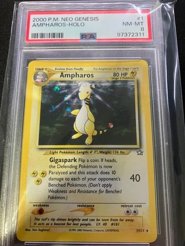 2000 POKEMON NEO GENESIS #1 AMPHAROS-HOLO PSA 8