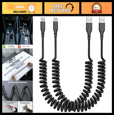 Coiled USB A to USB C Car Charger Cable 2-Pack, 3Ft Fast Charging Braided Cord f