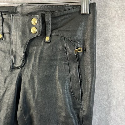Balmain X H&M Pants Women 4 Black Leather Biker Gold Buttons