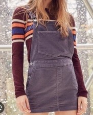 Urban Outfitters Purple Velour Overall Mini Dress Adjustable Pockets Size Large