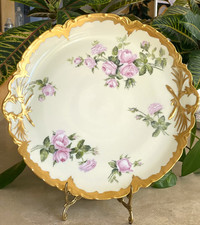 14" LIMOGES FRANCE ANTIQUES  HAND PAINTED ROSES PLATTER PLATE CHARGER