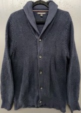Banana Republic Shawl Sweater Men L Blue Cardigan Waffle Knit Cotton Academia