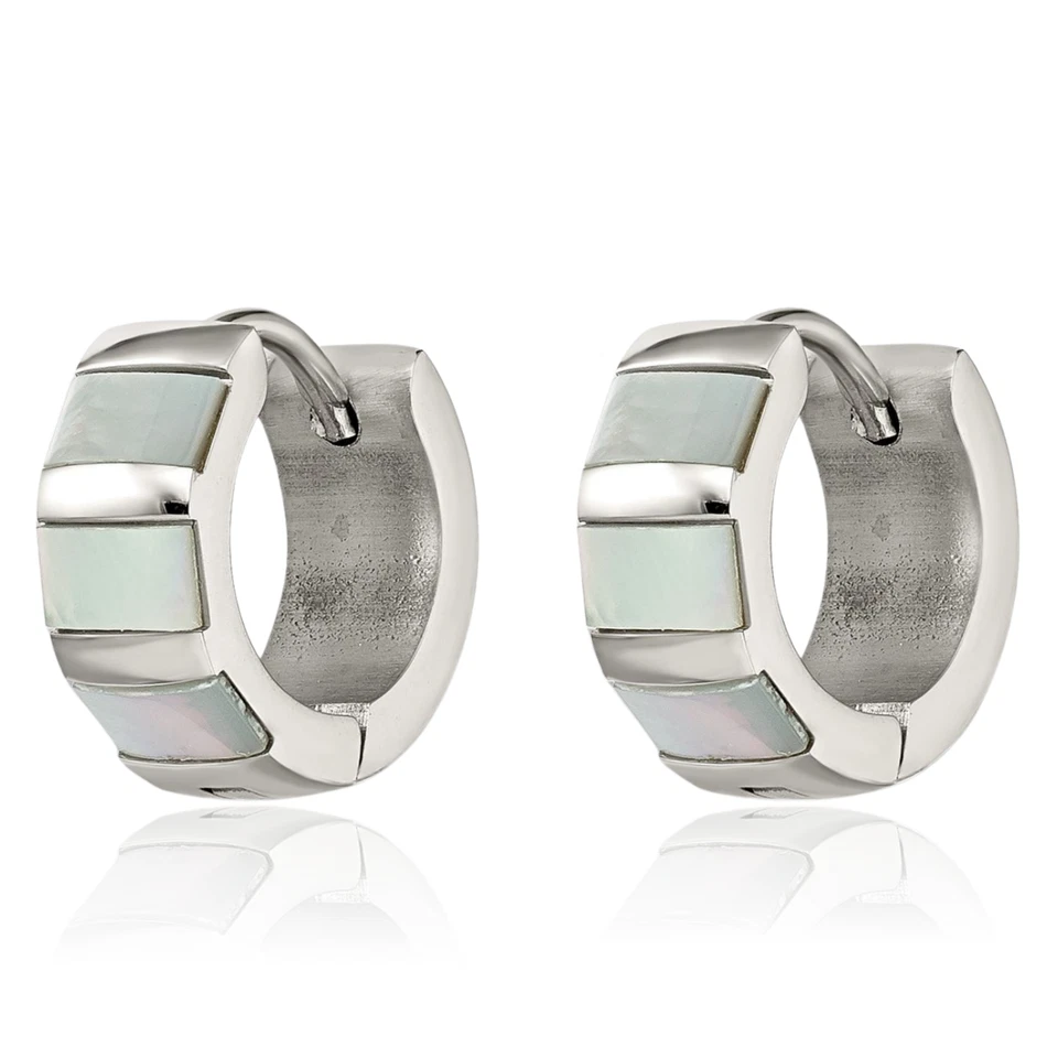 Stainless Steel Shell Pearl 5mm Huggie Small Hoop Earrings - Image 2 of 4