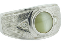 14K WHITE GOLD CATS-EYE DIAMOND RING - Size 8.75