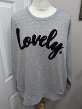 Izabel London 'Lovely' Slogan Print Comfy Lounge Sweat Top in Grey Size XL UK 14