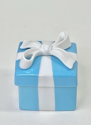 Tiffany & Co. Mini White Bow Trinket Box Ceramic Jewelry Holder Made in Japan