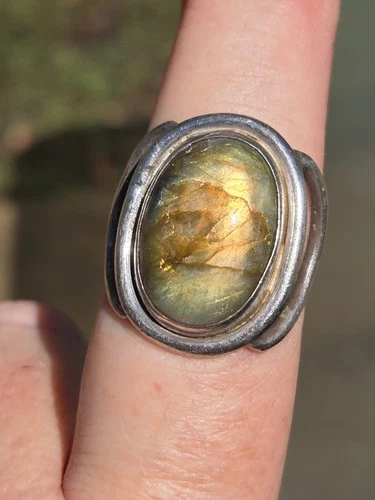 Vintage Labradorite Sterling Silver Ring Marked 925 Size 9