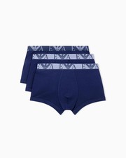 Image of Emporio Armani 3 Pack Cotton Stretch Boxer Briefs – Monogram Logo Waistband, Blu