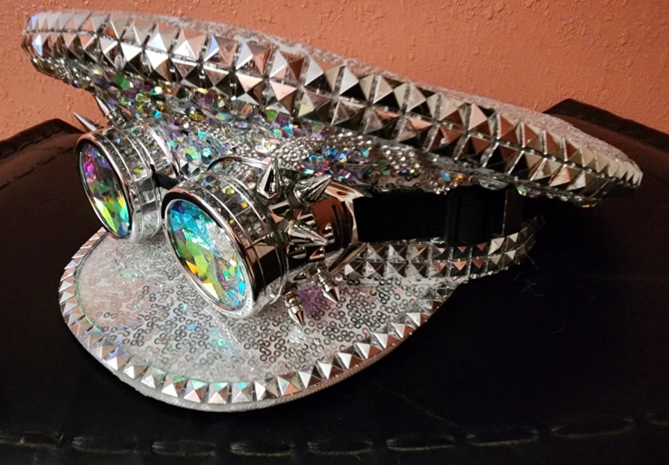 COSDREAMER Mujer Burning Man Lentejuelas Sombrero Festival Militar Capitán Sombreros con Go Foto 3 de 4