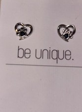 Silver Paw Print Heart Earrings