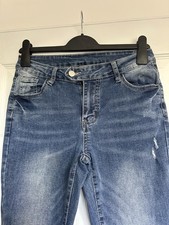 Blue Flared Jeans Petite Size 10 Ripped Distressed High Waist