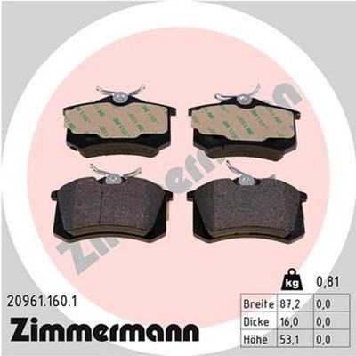 Bremsbelagsatz Scheibenbremse ZIMMERMANN 20961.160.1 für AUDI NISSAN RENAULT A4