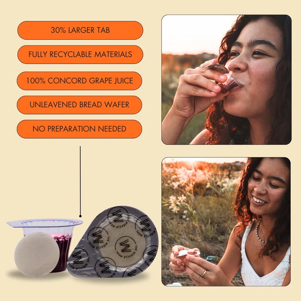 Traditional Larger Tab Communion Cup Set–100 with 100% Concord Grape Juice&Wafer - Image 2 of 4