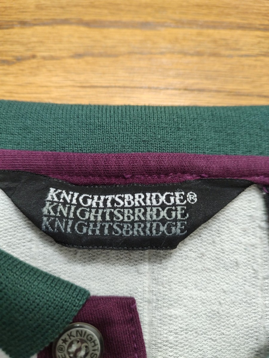 Vtg Knightsbridge Striped Long Sleeve Gray Polo Mens Tag Large Gray Green Henley View 5