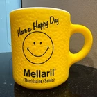 Vintage pharmaceutical Yellow Milk Glass Mellaril Sandoz Advertising Mug