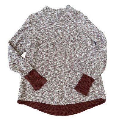 L.L. Bean Signature Cotton/Linen Ragg Sweater marbled pink/white mock neck Sz L