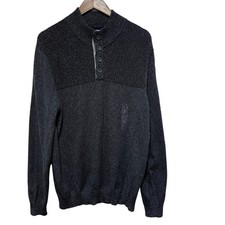 Club Room Sweater Mens L Gray Button Neck Cotton Knit Lightweight Pullover New