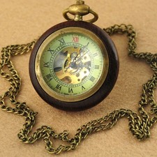 Retro Wind Up Skeleton Pocket Watch Vintage Roman Numerals Mechanical Open Face
