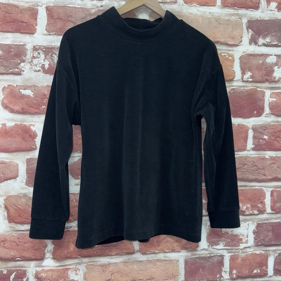 Camisa Lands End Top Mujer Mediana Pequeña Negra Pana Informal Cuello Simulado Foto 2 de 4