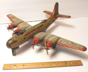 Yonezawa Japan 14.5" BK-250 TIN FRICTION Toy Airplane BOEING SUPERFORTRESS USAF