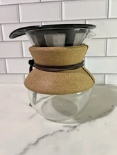 Glass Pour Over Coffee Maker Cork Sleeve Stainless Steel Filter Lid