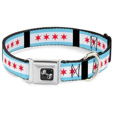 Dog Collar Bone Chicago Flags/Black Medium 11-16.5"