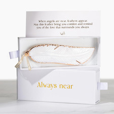 Hand-Carved Angel Feather Memorial Ornament Sympathy Remembrance Gift with Box