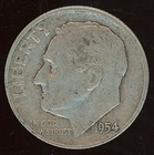 1954 P Roosevelt Silver Dime Circulated Dime KM #195 0.900 Silver 0.0723 oz. ASW